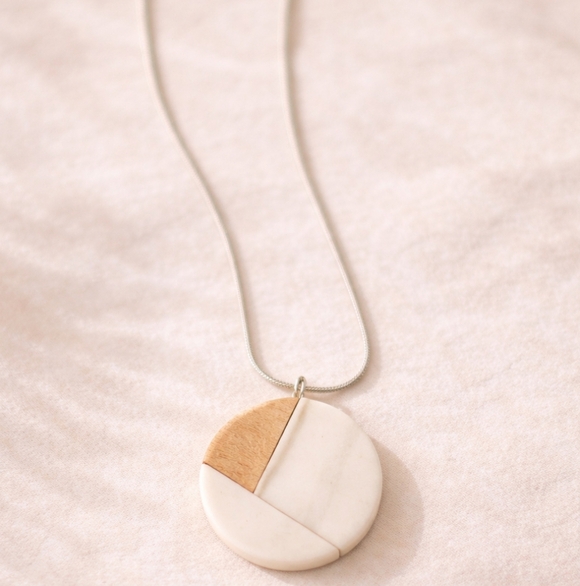 J. Jill Jewelry - J. Jill Wood & White Resin Pendant Necklace | Modern Minimalist